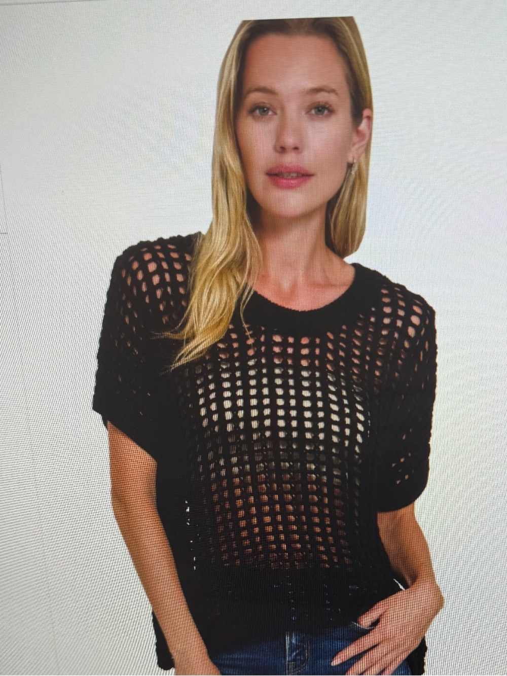 Z2 BLACK Zenana Fish Net Short Sleeve Crochet Sweater Various Sizes